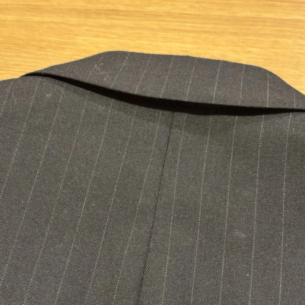 VTG Stafford Pinstripe 2pc Suit Mens 46R 35W Wool Flat Front Navy Made In USA